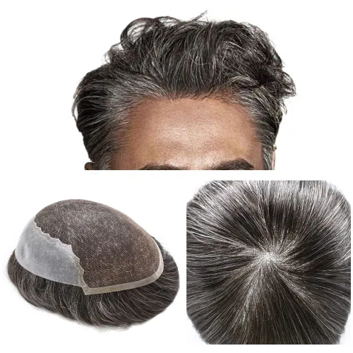 Miniatura 40 de Mens Toupee Swiss Lace Mens Hair Piece Sistema de reemplazo de cabello para hombres Toupee para hombres Cabello humano nudo blanqueado protesis