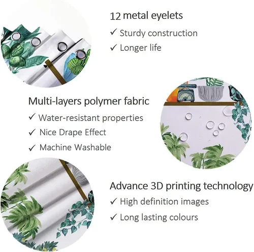 Miniatura 4 de Cortina de ducha bohemia, tela de poliéster repelente al agua con estampado floral bohemio para decoración de baño, 72 x 72 pulgadas