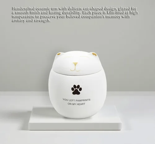 Miniatura 2 de Urna de cerámica para cenizas, caja conmemorativa de perro o gato pequeña de 5.1 x 4.3 pulgadas, hecha a mano con diseño de huella de pata, urnas