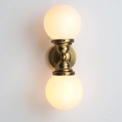 Miniatura 9 de Pathson Milk White Glass Wall Sconces Lighting, 2 Lights Industrial Wall Vanity Light Fixtures Brass Finish, Vintage Wall Sconce Lamp for Bathroom