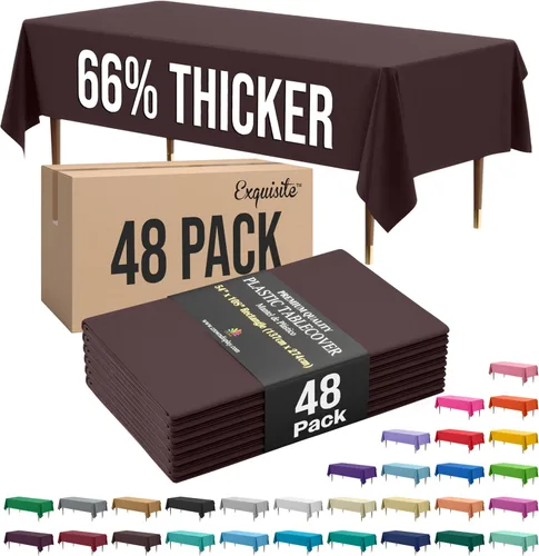 Miniatura 12 de Exquisite Mantel rectangular de plástico negro de alta calidad, 66% más grueso, 0.5 mil, paquete de 48 manteles negros de 54 x 108 pulgadas, mantel