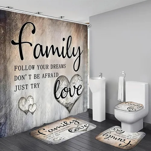 Miniatura 11 de Juego de cortinas de ducha familiares AZHM Negro para baño con cortina de ducha y alfombras y accesorios Decoración de baño con cortina y 12 ganchos