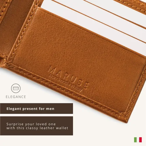 Miniatura 5 de Maruse Billetera plegable delgada de cuero cartera minimalista para hombres, Miel, Minimalista
