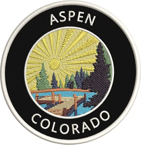 Lake Dock - Aspen - Colorado - Bordado de 3.5 pulgadas para planchar o coser, parches decorativos para vacaciones, aventura, tema novedoso
