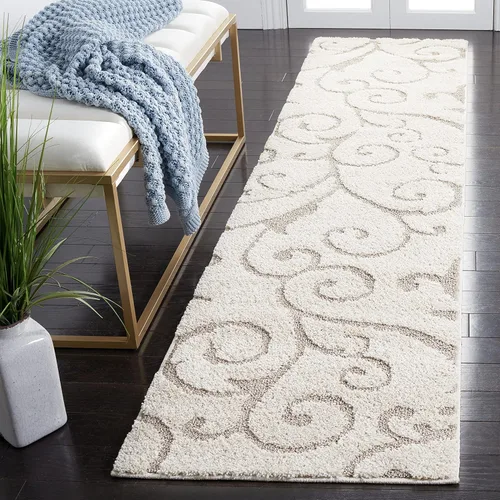 Miniatura 51 de SAFAVIEH - Alfombra de la colección Florida Shag - 10 pies redonda, color crema y beige, diseño de pergamino, no suelta pelusa y fácil de limpiar