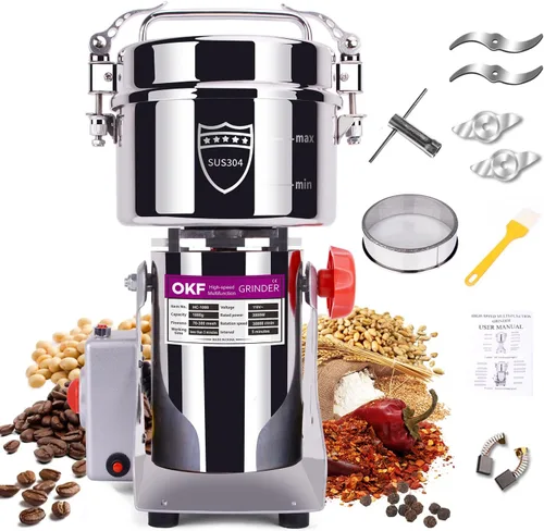 Molino de grano de 35.27 oz, Molinillo de especias de acero inoxidable 304, Molino de harina comercial de alta velocidad de 3000 W, Molino de harina