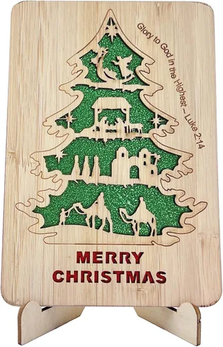 Miniatura 23 de 67 divertidas tarjetas de madera de Navidad, Ho Merry Chaos‑Mas, interior rojo en blanco para mensaje personalizado, regalo para familiares
