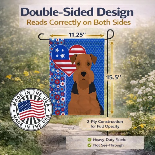 Miniatura 4 de Caroline's Treasures WDK5119GF - Bandera de jardín americana de Airedale Terrier de Estados Unidos, color negro y tostado, bandera decorativa