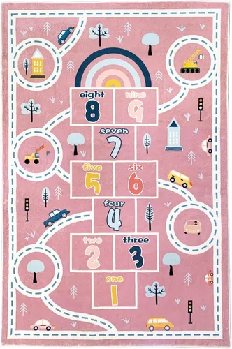 Miniatura 4 de Alfombra de juego para niños, alfombra de automóvil de Hopscotch de 5 x 8 pies, extra grande para dormitorio de niñas, aula, aprendizaje educativo