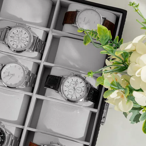 Miniatura 5 de Oyydecor Caja de reloj de piel sintética, organizador de almacenamiento de madera para almacenamiento y exhibición, regalos de hombres y mujeres