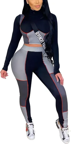 Conjunto deportivo casual de 2 piezas para mujer, diseño de retazos y bloques de color, pantalón largo, conjunto de yoga para correr