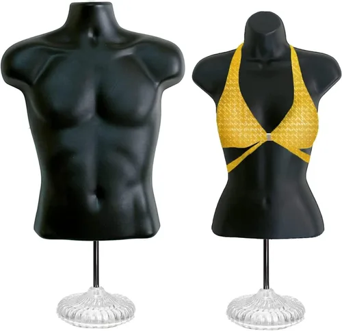 Miniatura 38 de Torso de maniquí masculino y femenino con soporte de metal, cuerpo hueco en la espalda, forma de vestido apilable para exhibición de camisetas, Gris
