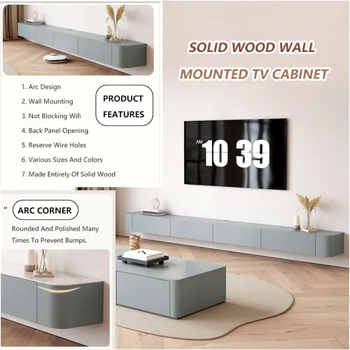 Miniatura 2 de Mueble para TV de pared con almacenamiento, color gris, 55.1 in
