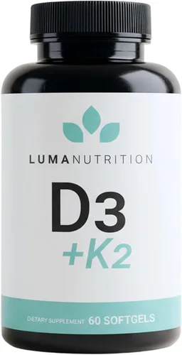 Luma Nutrition Vitamina D3 + K2 10000 UI - Suplemento para la salud ósea y cardíaca - Apoyo inmunológico de máxima fuerza y absorción de calcio - 60