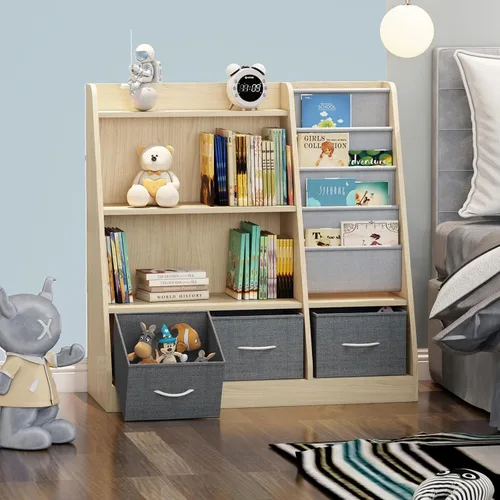 Miniatura 13 de Estantería de 4 niveles para niños de madera, estantería de cinco capas para libros de niños, estante de almacenamiento para bebés y niños pequeños