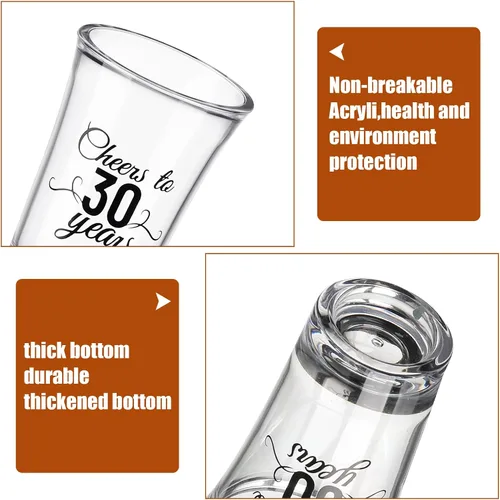 Miniatura 6 de Sliner Paquete de 48 vasos de chupito de cumpleaños a granel de 1.4 onzas con texto en inglés "Cheers to 30/40/50/60/70/80 años", base gruesa Negro
