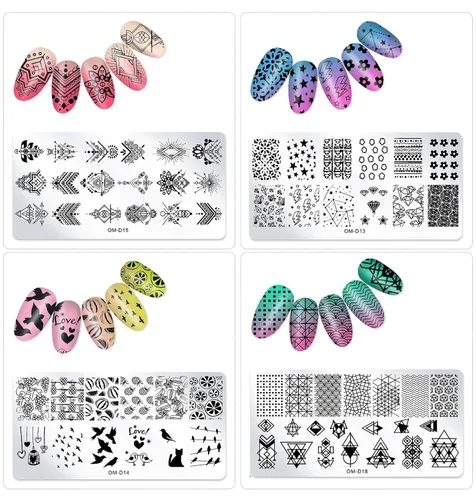 Miniatura 6 de Juego de sellos de uñas, 10 unidades, diseño geométrico, plantilla de placa de uñas, accesorios de arte de uñas, para bricolaje y salón de belleza