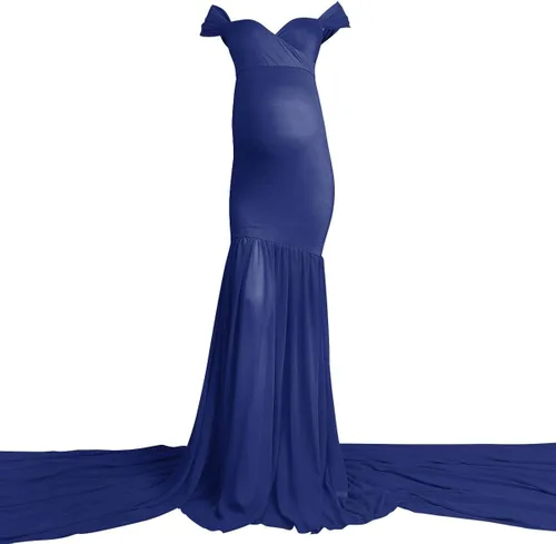 Miniatura 3 de Vestido de maternidad para mujer, para fotografía, sirena con hombros descubiertos, ajustado, de gasa, con vuelo, para baby shower, maxivestido