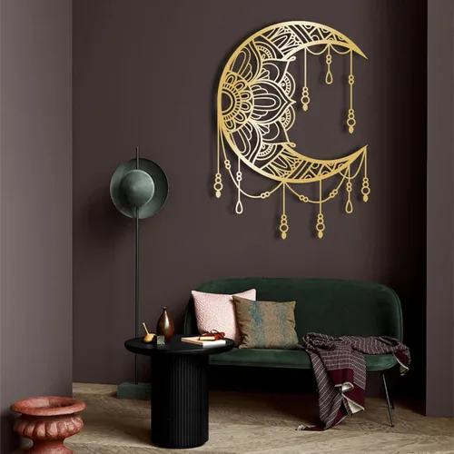 Miniatura 6 de UGJSH Arte de pared de metal, luna creciente de metal, 17 x 24 pulgadas, dorado, arte de pared para decoración del hogar