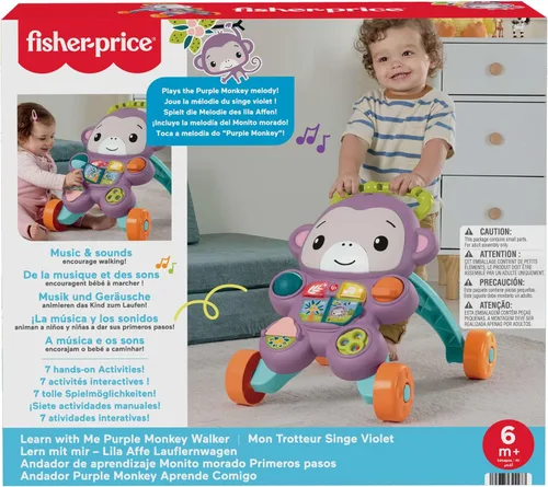 Miniatura 8 de Fisher-Price JGW90 My Baby Walker Monkey Purple with Music, Lights and Activities from 6 Months