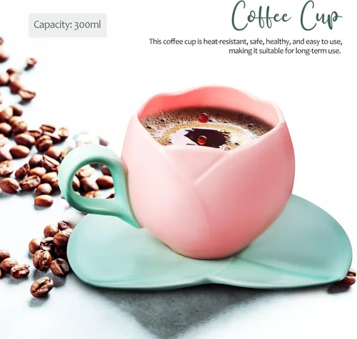 Miniatura 8 de UPKOCH Juego de tazas de café de cerámica con diseño de tulipán retro con platillos para uso diario en la cocina