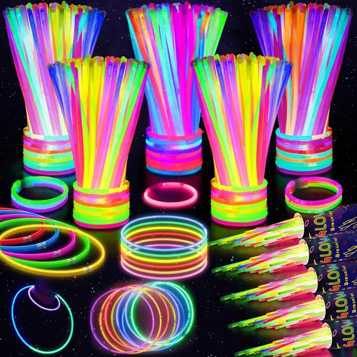 Miniatura 9 de SHQDD Paquete de 100 varillas de brillo a granel, palitos brillantes de neón de 8 pulgadas, varillas luminosas de bricolaje con conectores, pulseras