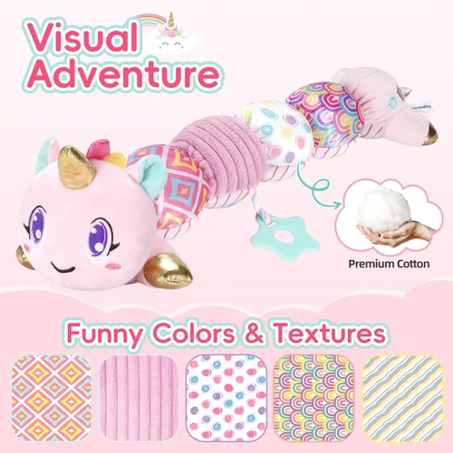 Miniatura 3 de Juguetes de unicornio para bebés de 6 a 12 meses, juguetes musicales de peluche para bebés para el tiempo boca abajo, juguetes sensoriales para Rosa
