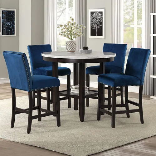 Miniatura 2 de New Classic Furniture Celeste - Juego de encimera redonda de mármol sintético de 5 piezas con 1 mesa y 4 sillas, 42 pulgadas, color azul