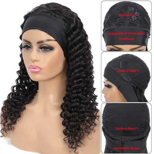 Miniatura 2 de Rebasar - Peluca de onda profunda con reflejos color marrón, 10 pulgadas, con diadema y reflejos, cabello humano, rizado, para mujeres negras