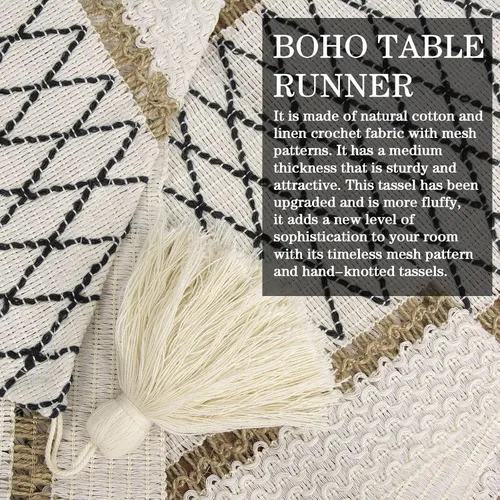 Miniatura 5 de yuboo Camino de mesa bohemio con extremo triangular, caminos de mesa pequeños de 36 pulgadas, cubierta de tocador de macramé para mesita de noche