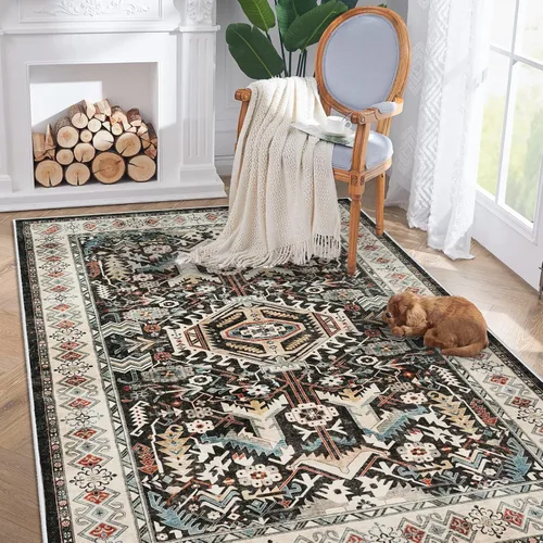 Miniatura 50 de Alfombra lavable para entrada de 2x3 pies - Alfombra pequeña de entrada vintage desgastada oriental antideslizante que no suelta pelusa, suave