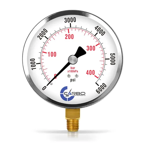 Miniatura 19 de Manómetro de vacío seco de 0 a -30 inHg, dial de 4", montaje inferior de 1/4 NPT, caja de acero cromado, piezas humedecidas de latón, doble escala