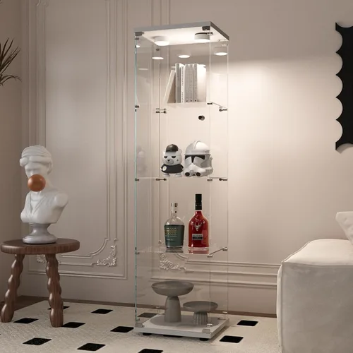 Miniatura 12 de Beauty4U - Vitrina de exhibición de una puerta con vidrio, gabinetes curio negros para sala de estar, dormitorio, oficina, exhibición de colección