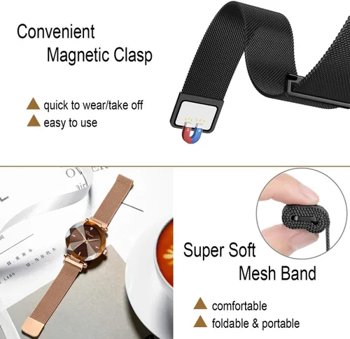 Miniatura 5 de MASTOP Reloj de pulsera de pulsera de acero inoxidable con correa magnética de cara de cristal para mujer
