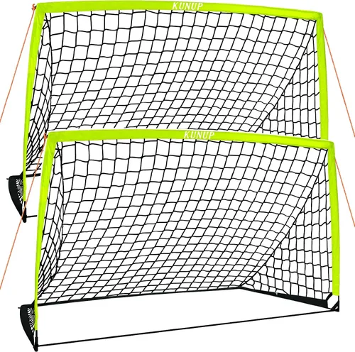 Miniatura 19 de Juego de 2 porterías de fútbol para niños, 5 x 3, 6 x 4, 9 x 5, red de práctica de fútbol plegable con bolsa de transporte portátil para niños