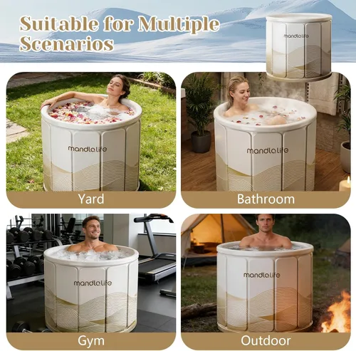 Miniatura 9 de Bañera portátil para adultos, bañera plegable independiente para ducha, bañera de hielo caliente con material grueso multicapa para mantener