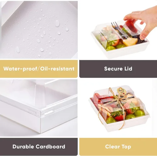 Miniatura 4 de Leafiew Paquete de 50 Cajas Pequeñas de Charcutería con Tapas Transparentes y Tenedores – Mini Caja de Charcutería de Papel Para Llevar, Blanco