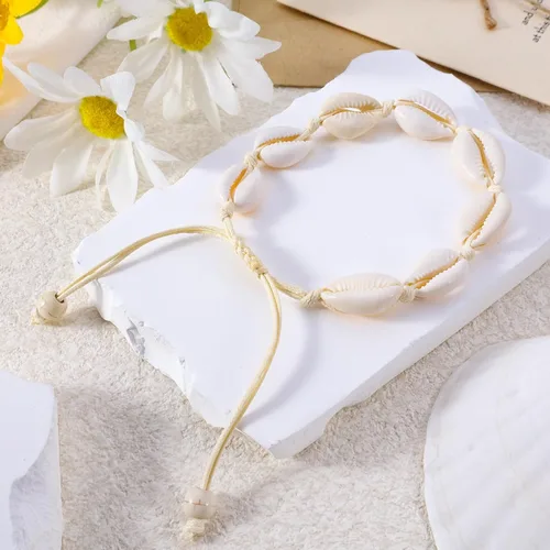 Miniatura 7 de Juego de collar y pulsera de concha natural para mujer, hecho a mano, gargantilla ajustable con concha natural