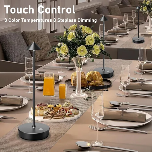 Miniatura 4 de Juego de 2 lámparas de mesa recargables inalámbricas, lámpara de escritorio LED de 6000 mAh con batería, control táctil, atenuación de 3