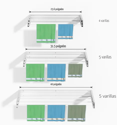 Miniatura 8 de Escurridor plegable para ropa sucia, montado en la pared, 31.5 pulgadas de ancho, 13.2 pies lineales, 5 varillas de aluminio, capacidad de 60