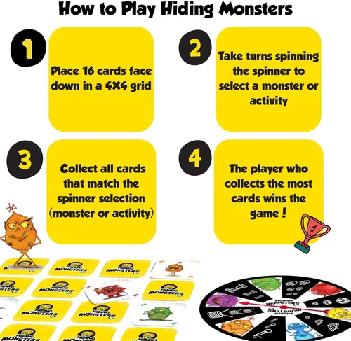 Miniatura 7 de Juegos de memoria ganadores del premio Hiding Monsters para niños de 4 a 8 años con una rueda giratoria. Divertido y fácil de jugar. Juegos a juego