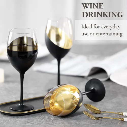 Miniatura 3 de MyGift Juego de 4 Copas de Vino, Copas de Vino Tinto de 14oz, Cristalería Moderna Negro Mate y Dorado, Elegantes Copas de Bar para Bodas, Fiestas