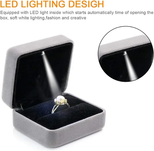 Miniatura 4 de GBYAN Velvet Ring Box with LED Light Jewelry Display Gift Box for Proposal,Engagement, Wedding
