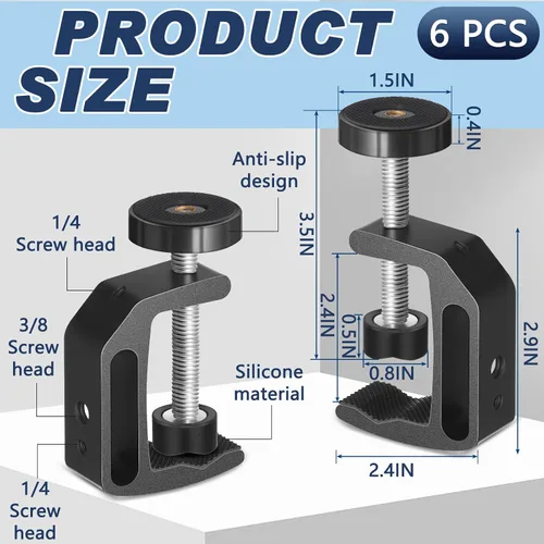 Miniatura 2 de Hicarer Abrazadera universal C con orificio de rosca de 1/4 y 3/8 pulgadas, abrazadera de soporte de aluminio para mesa de escritorio, soporte