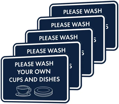 Miniatura 66 de Letrero clásico enmarcado con texto en inglés «Please Wash Your Own Cups and Dishes» (oro cepillado), pequeño