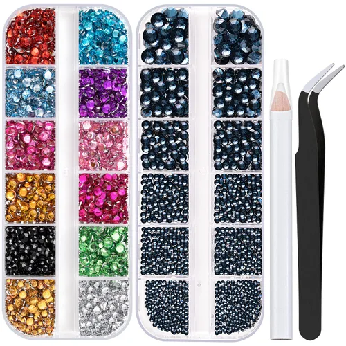Miniatura 26 de Dos paquetes de diamantes de imitación de parte trasera plana, 4520 piezas, diamantes de imitación coloridos para uñas, multicolor + AB + gemas