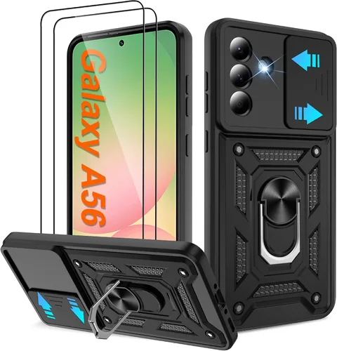 Miniatura 44 de ATUMP Funda para T-Mobile Revvl V Plus 5G con protector de pantalla HD con cubierta de cámara deslizante, soporte de anillo de rotación de 360° Negro