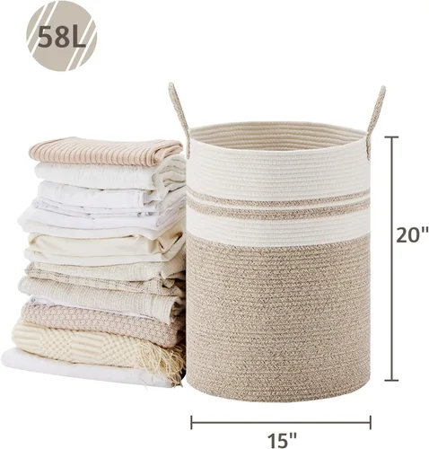 Miniatura 5 de VIPOSCO Cesta de lavandería grande, cesta de almacenamiento de cuerda tejida alta para mantas, juguetes, ropa sucia en la sala de estar, baño