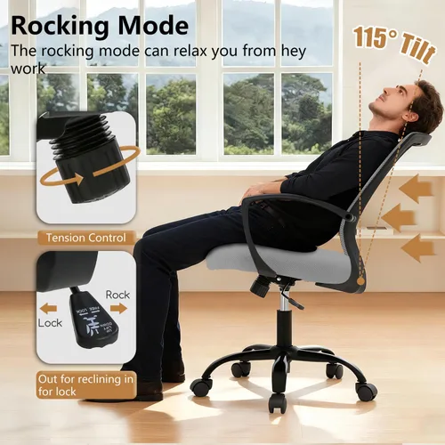Miniatura 5 de PayLessHere Silla de oficina, silla de computadora, ergonómica, ajustable, malla ejecutiva, respaldo medio con ruedas giratorias de 360 grados, Gris