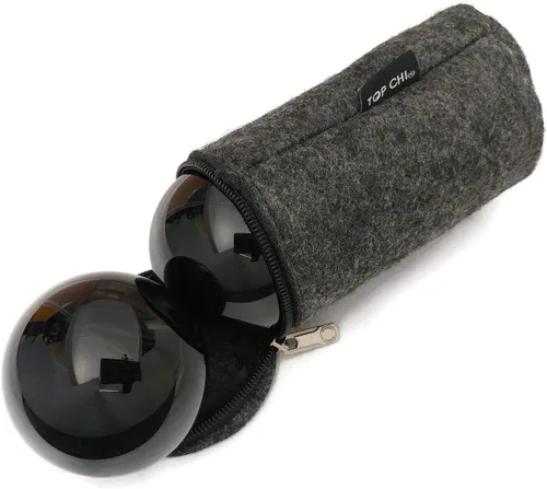 Miniatura 3 de Top Chi Bolas Baoding de obsidiana negra con bolsa de transporte para terapia de manos, ejercicio y alivio del estrés (grande, 1.9 pulgadas)